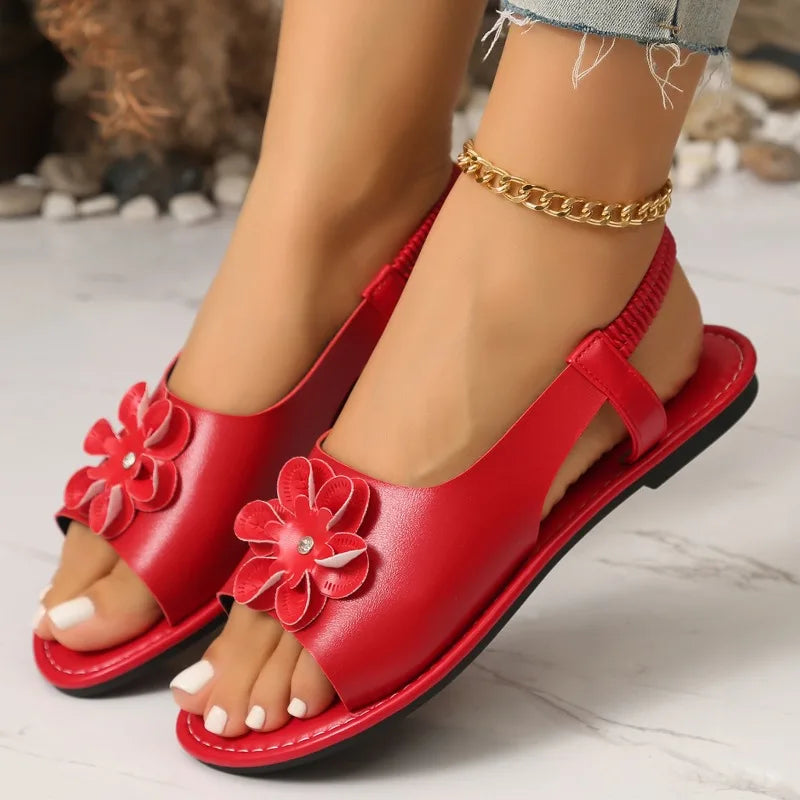 2026 Fish Mouth Open Toe Hollow Out Solid Rhinestone Flower Zpaxo Red 38