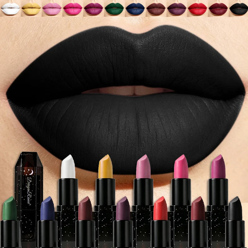 12 Color Gothic Dark Lipstick Long Lasting Waterproof Matte Black Bold Pigment Lip Gloss Party Halloween Cosplay Lip Tint Makeup Zpaxo