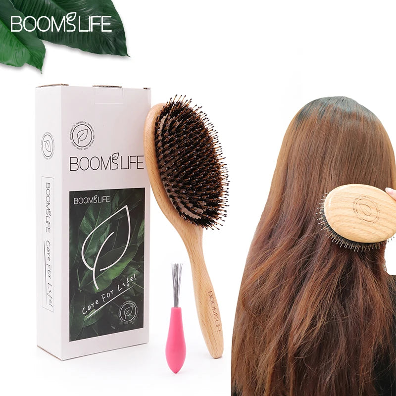 Custom Boar Bristle Hair Brush Peine OAK Wood Comb Women Hair Styling Scalp Massage Hairbrush Salon De Beaute Barber Accessories Zpaxo