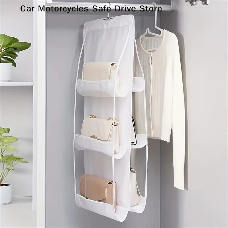 Black Gray Handbag Hanging Organizer 6 8 Pockets Foldable Oxford