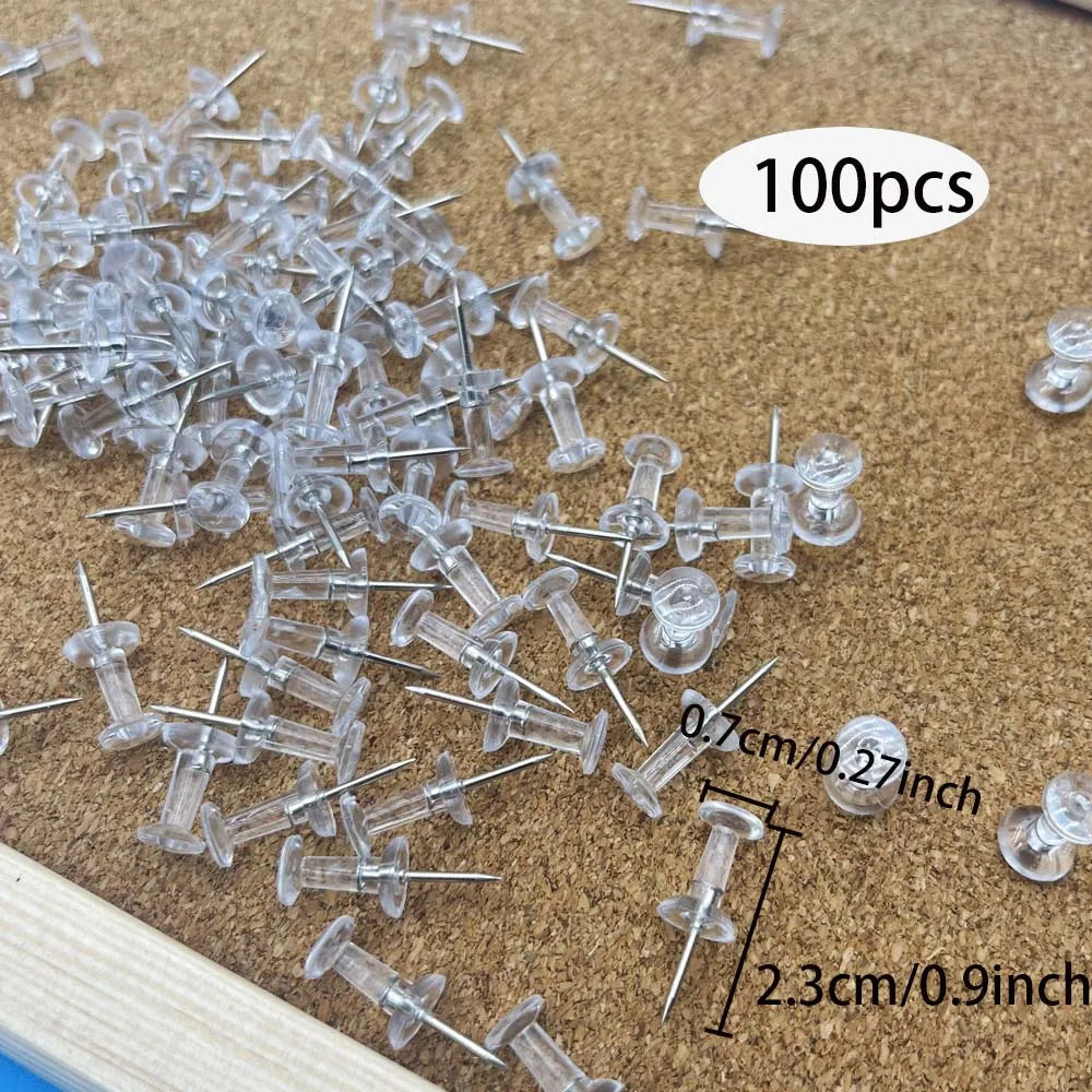20/50/100pcs Push Pins Transparent Thumb Tacks With Plastic Box Home Office School Craft Projects Cork Board Photo Wall Bulleti Zpaxo 100pcs