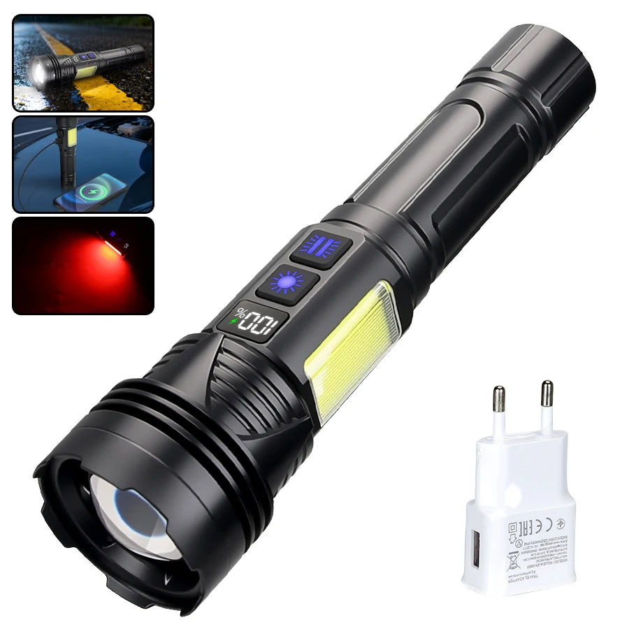 RGB LED Zoomable Rechargeable Flashlight – 11 Modes Tactical Torch