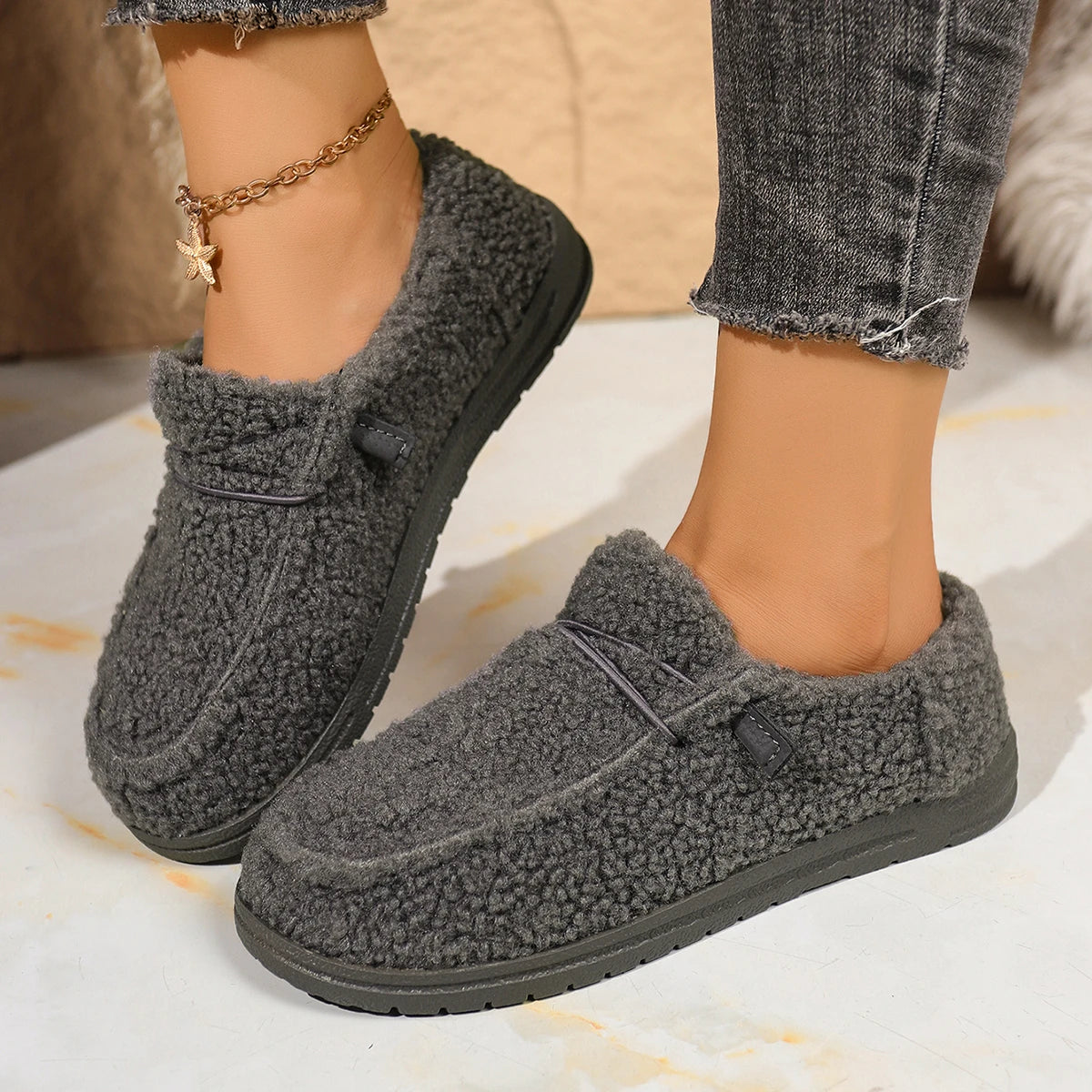 Women Snow Boots 2025 New Warm Flat Low-Top Loafers Comfortable Round Toe Ankle Boots Women Casual Cotton Slip-On Shoes Women Zpaxo Dark Grey 40