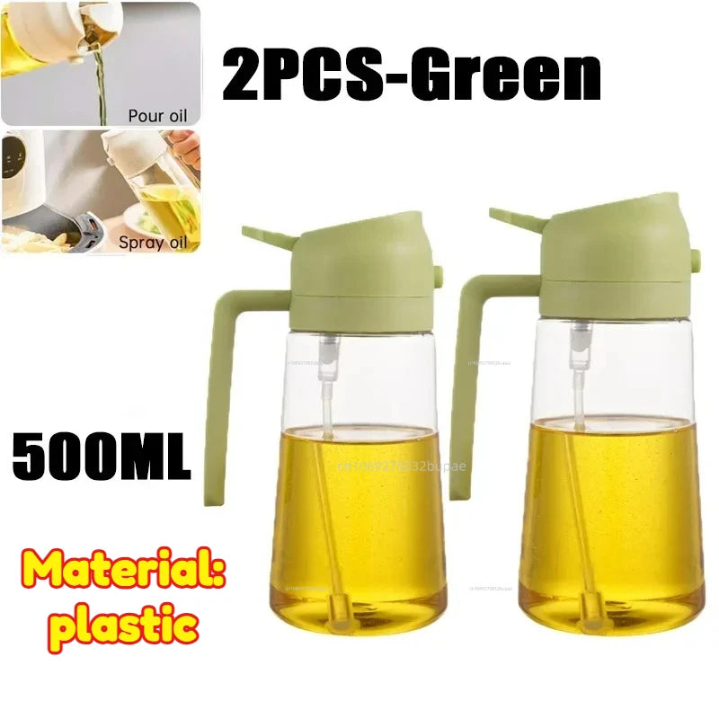 Oil Spray Pot 2-in-1 Plastic Household Kitchen Oil Bottle Nebulizing Mist Filling Cooking Oil Spray Pot Dual Use Camping Zpaxo 2PCS-Green-Plastic