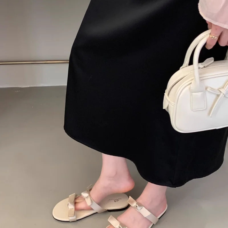 Sandals Women French Flat Shoes for Women's Outdoor Spring/summer 2025 New Toes Bow Half Slippers Ladies Shoes Zpaxo