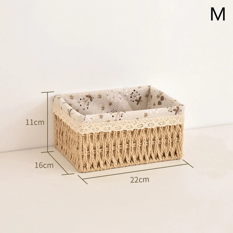 Multi-Purpose Storage Basket Imitation Rattan Desktop Sundries Organizer Cosmetics Snack Basket Home Decoration Zpaxo M