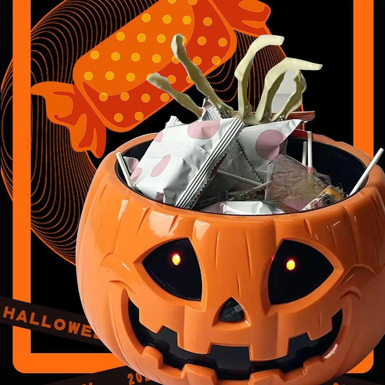 Halloween Pumpkin Candy Bowl Glow in The Dark Halloween Electric Toy for Home Outdoor Indoor Garden Holiday Party Decoration Zpaxo