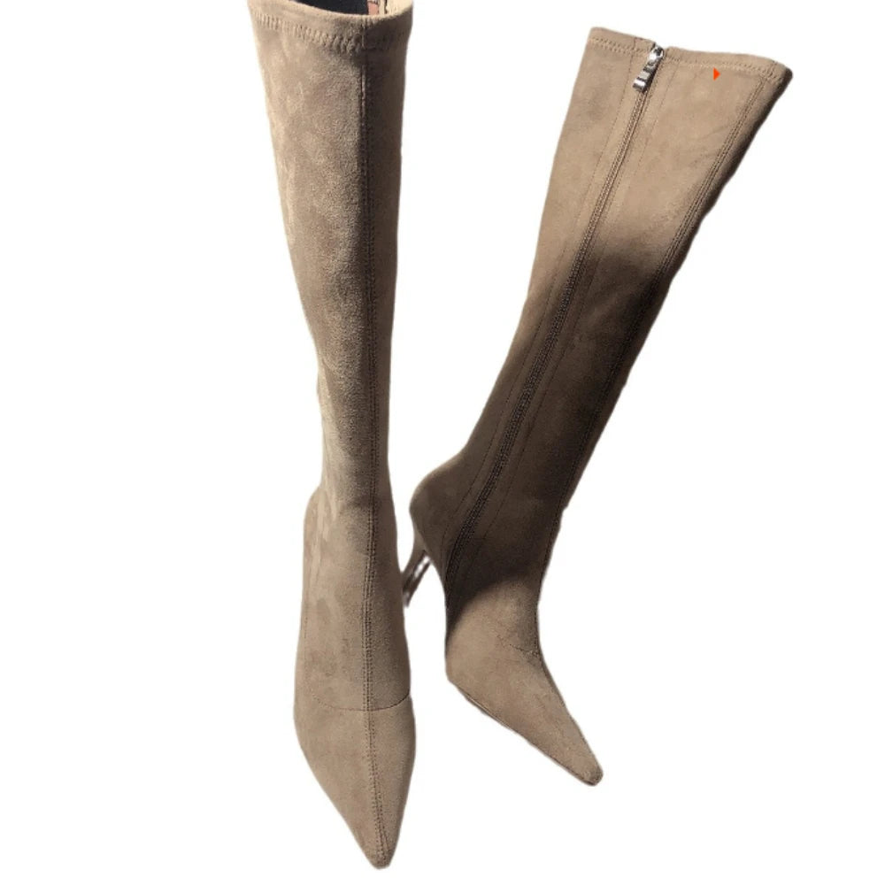 Women Stretch Modern Long Boots Fashion Pointed Toe Knee Booties