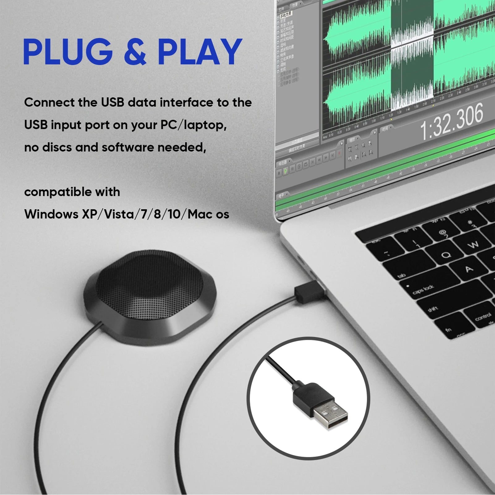 USB/3.5mm Plug Microphone Omnidirectional Condenser Computer PC Mic with Touch Mute Plug and Play Compatible with Windows MacOS Zpaxo