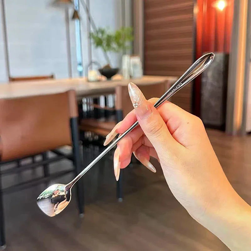 Gadgets Stainless Steel Round Spoon Net Red Golden Dinner Long Handle Zpaxo