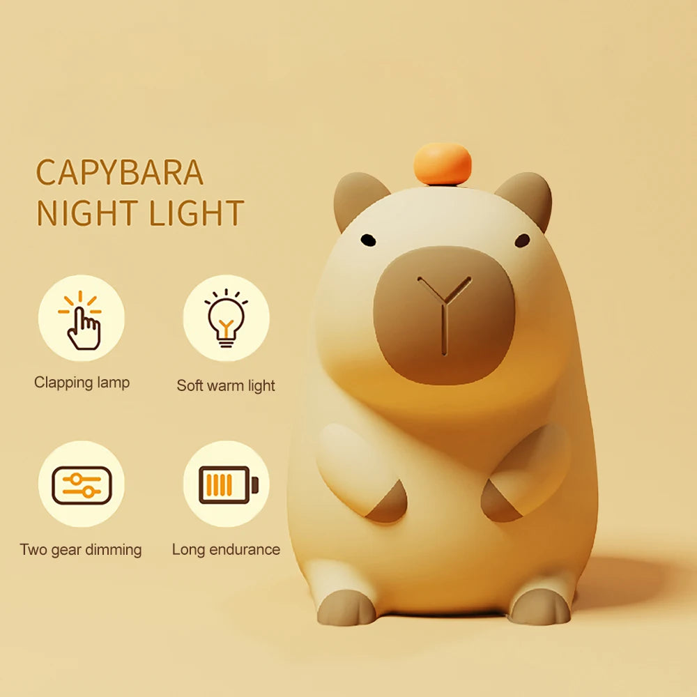 Cute Cartoon Capybara Silicone Night Light USB Rechargeable Timing Dimming Sleep Night Lamp for Children's Room Decor Zpaxo