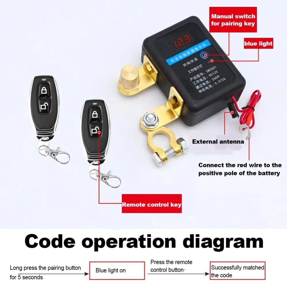 DC 12V Car Battery Disconnect Switch Anti-leakage 260A Automatic Power Shut Off Switch Digital Display with Remote Zpaxo