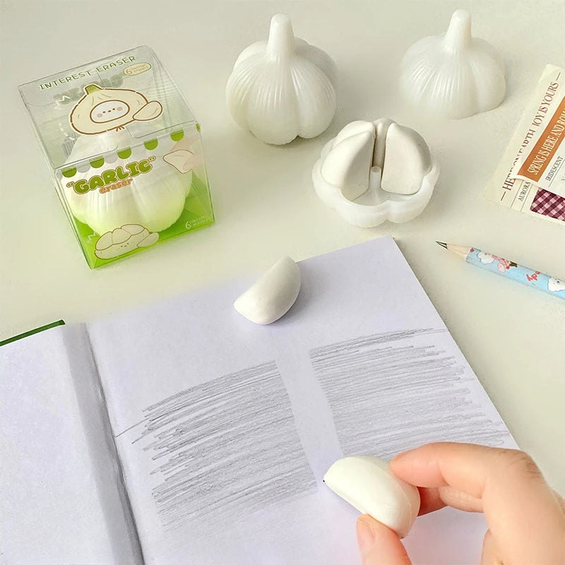 Cute Garlic Shaped Eraser Detachable Mini Clove Pencil Erasers