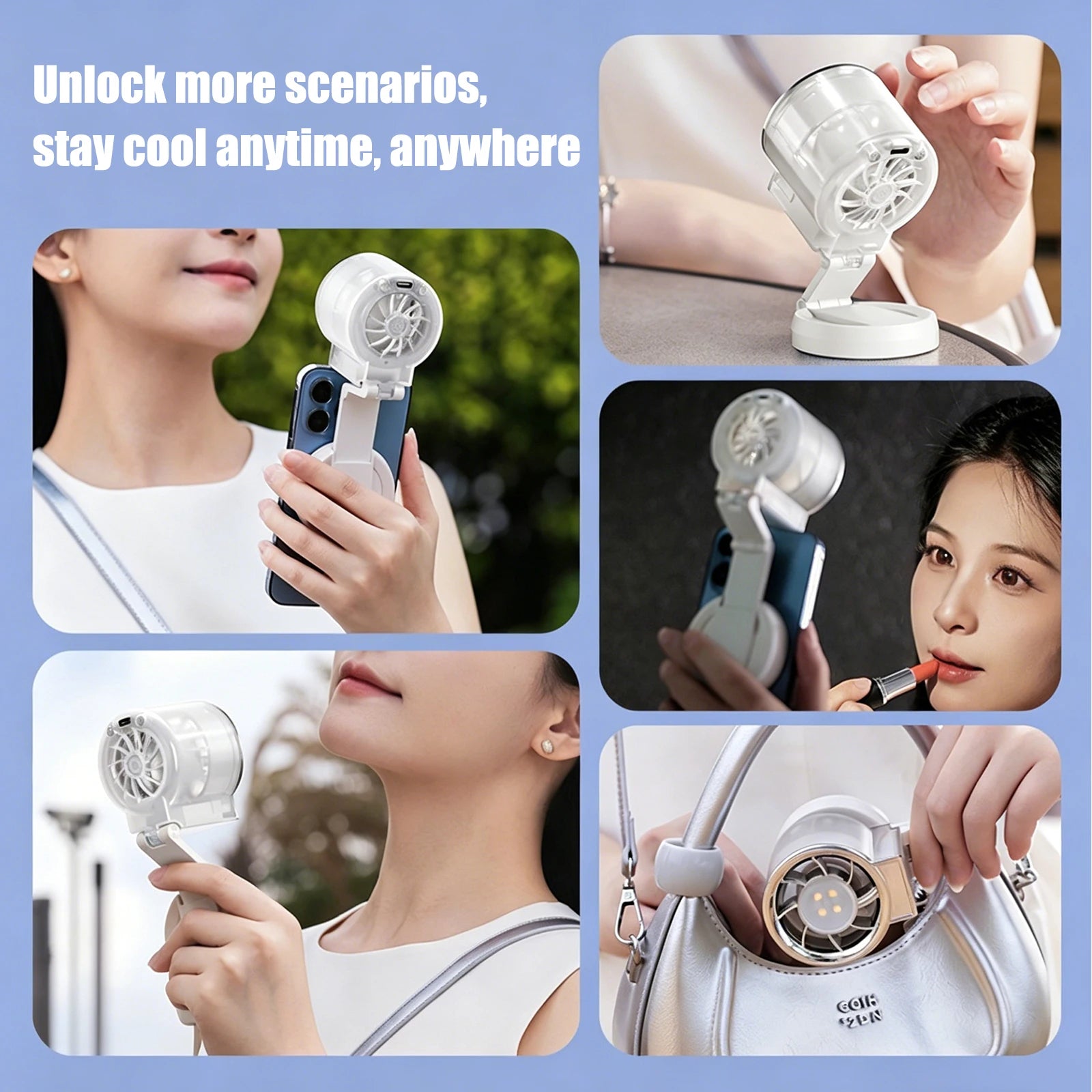 Multifunctional Magnetic Clip-on Fill Light Mini Fan, Portable Outdoor Mini Fan Live Streaming Selfie Folding Handheld Small Fan Zpaxo