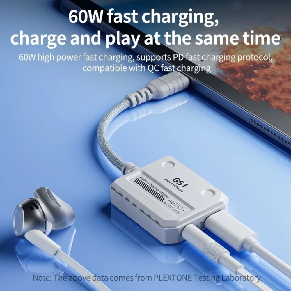 Type-c Interface 1 USB C Adapter 60W Double Port Headphone Converter Zpaxo