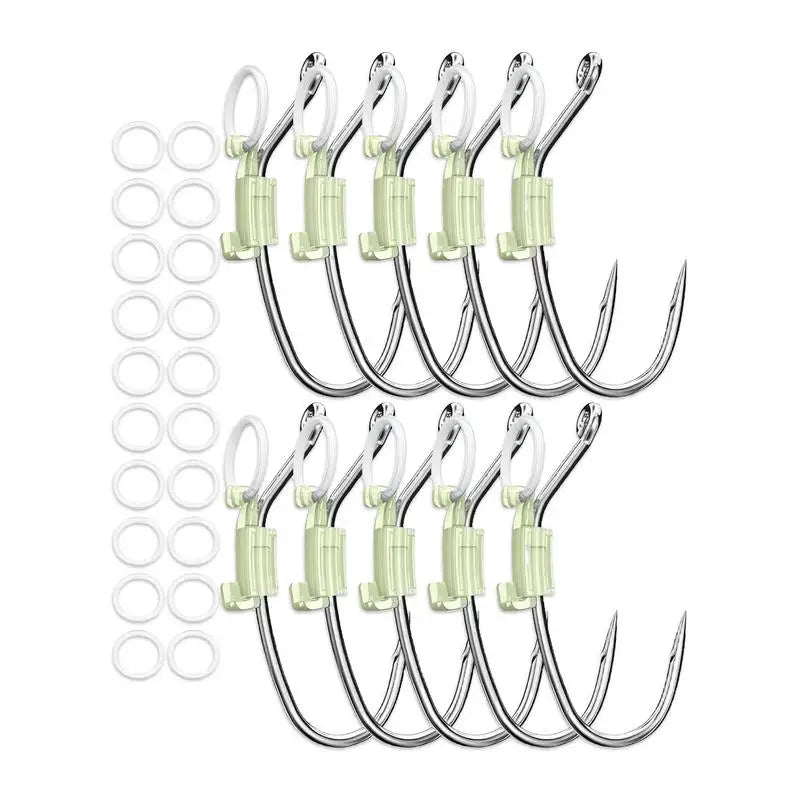 Live Shrimp Hook Luminous Baitholder Set of 10 Carbon Steel Fishing Hooks Barbed Baitholder with Hole for Catfish Bream Trout Zpaxo