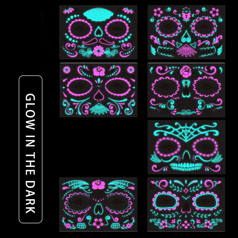 Halloween Halloween Face Tattoo Sticker Temporary Skin Tattoo for Party Festival Makeup Tattoo Glow in The Dark Body Sticker Zpaxo