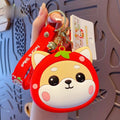 Chain Mini Wallet Bag Charm Headphone Bag Coin Purse Keychain Zipper Change Purse Shiba Inu Dog Keychain Purse With Keychain Zpaxo red