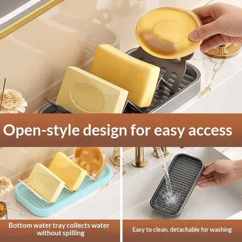 Stainless Steel Soap Dish Ceramic Self Draining Tray Bathroom Storage Zpaxo