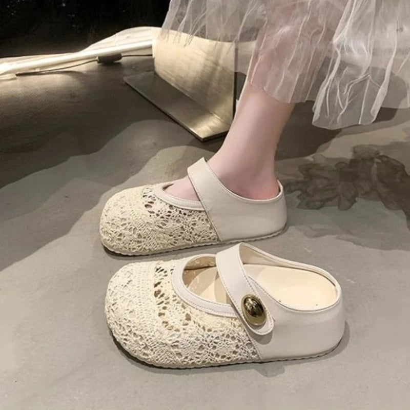 Women's Thick Sole Mesh Fabric Comfortable Solid Metal Buckle Zpaxo