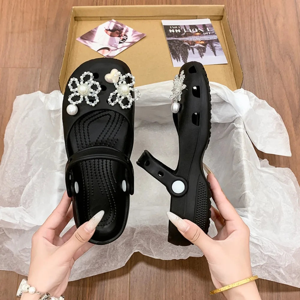 Summer Women's Cute Ballet Hole Shoes Retro EVA Outer Wear Mary Jane