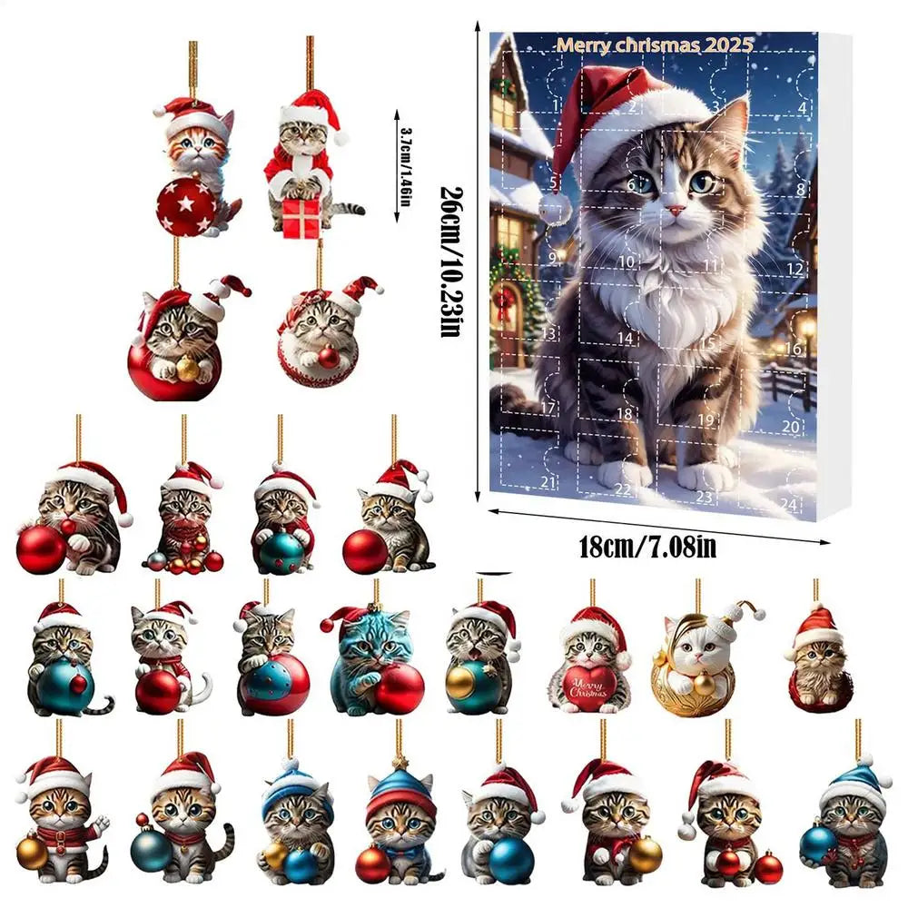 2D Cute Cat Advent Calendar 24 Days Christmas Countdown Acrylic