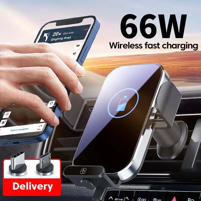 UYUXIO Wireless Car Charger 66W Fast Charging Auto Clamping Air Vent