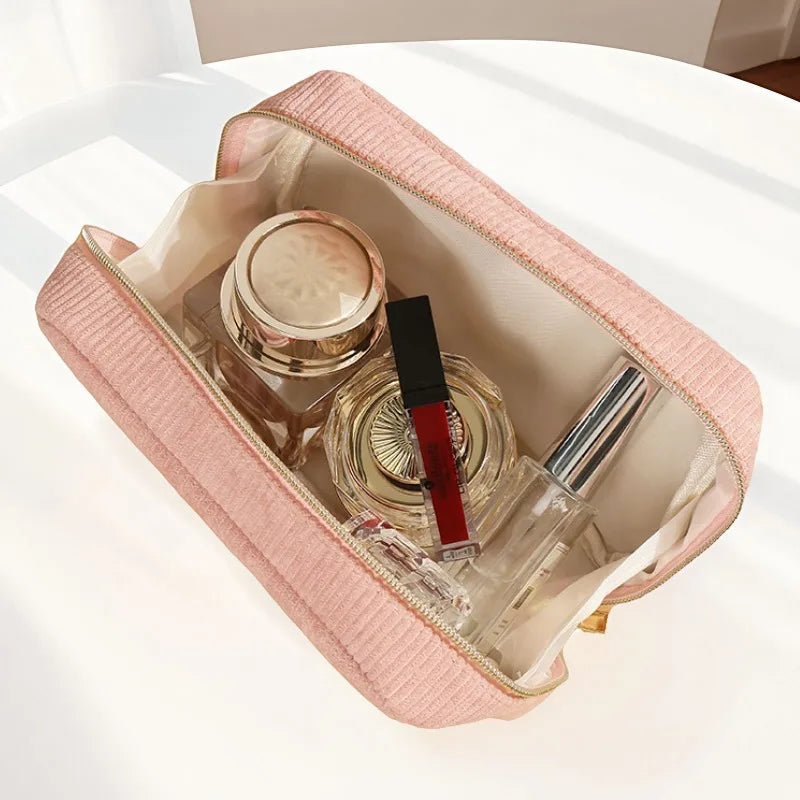 Corduroy Cosmetic Bag – Travel Makeup & Toiletry Organizer Pouch Cosmetic Travel Bag Zpaxo