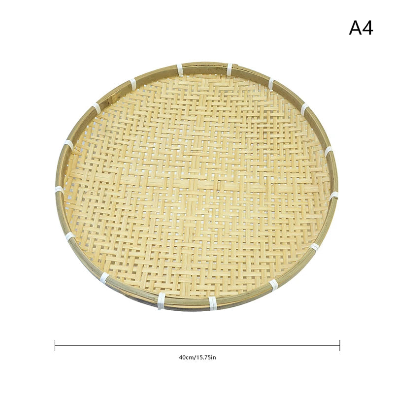 CM1PC Round Bamboo Woven Fruit Basket Tray Flat Wicker Food Storage Zpaxo 40cm