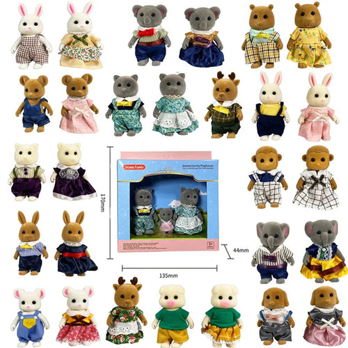 1 12 Forest Animal Family Mini Rabbit Bear Deer Cat Doll Girl Play Zpaxo