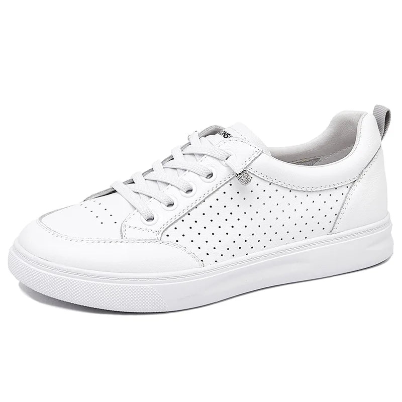 2026 Leather White Sneakers Women Spring Autumn Slip Lazy Elastic Zpaxo White Hollow 42 China Mainland