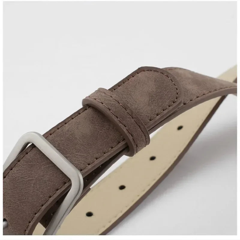 Fashion Square Pin Buckles Belts Women Silver Buckle Leather Jeans