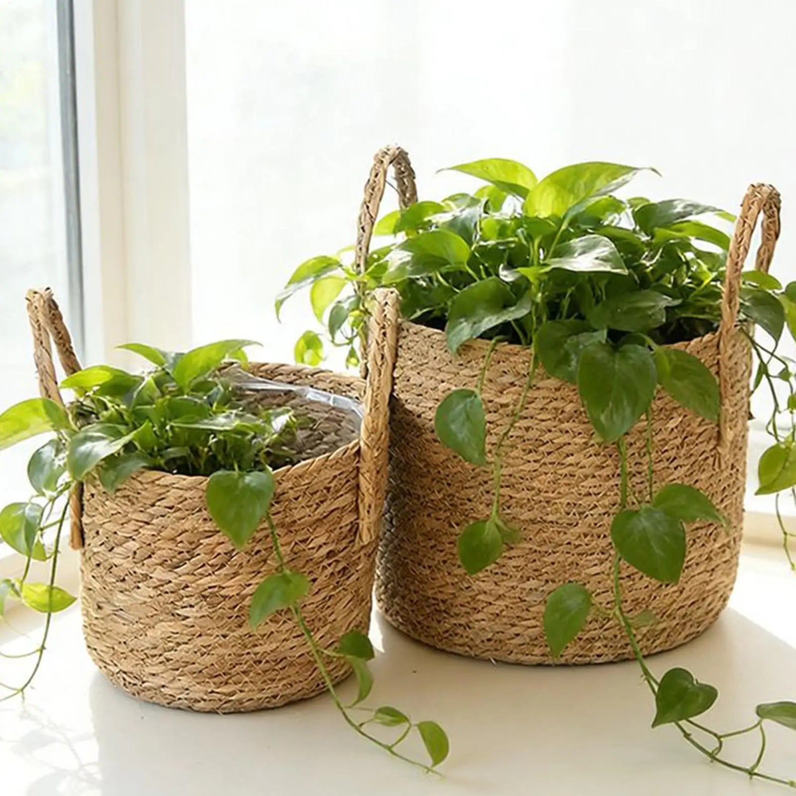Wicker Rattan Straw Planter Basket – Home & Garden Decor Wicker Planter Basket Zpaxo