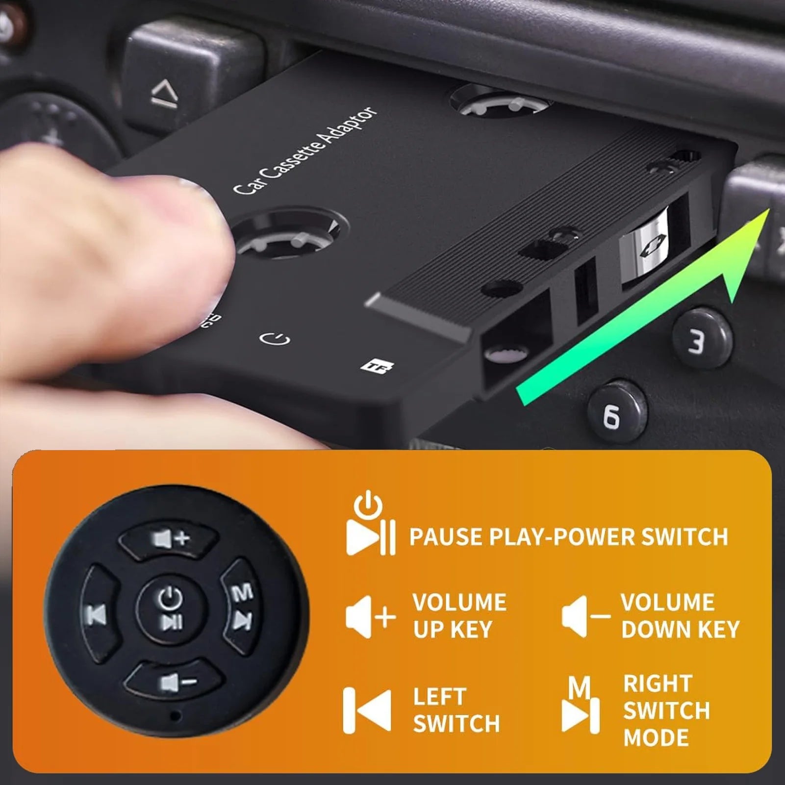 Car Wireless Cassette Receiver Remote Control Bluetooth Tape Player
