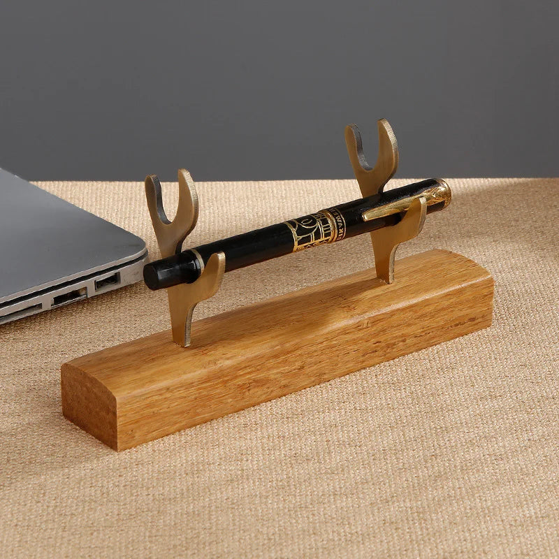 Solid Wood Metal Antler Pen Holder – Desktop Organizer Stand