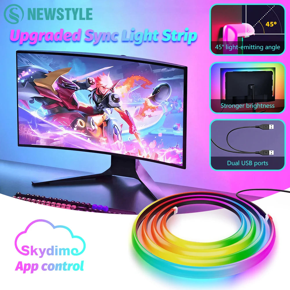 Upgraded RGBIC LED Strip Light PC Monitor Backlight Screen Color Music Sync Computer Light Bar with Dual USB Port APP Control Zpaxo