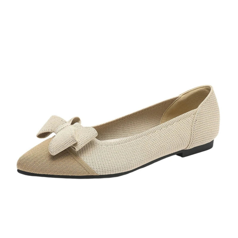 Pointed Toe Knit Princess Shoes Shallow Mouth Bowknot Casual Flats Zpaxo