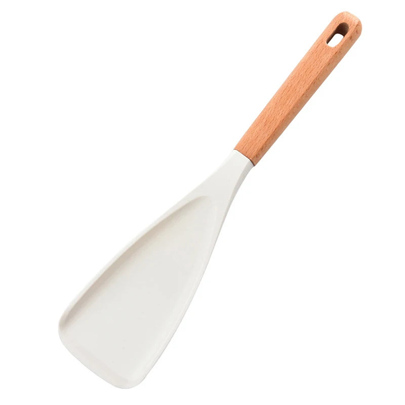 Multi-use Cooking Silicone Spatulas 1 Wooden Handle Non-stick Zpaxo White