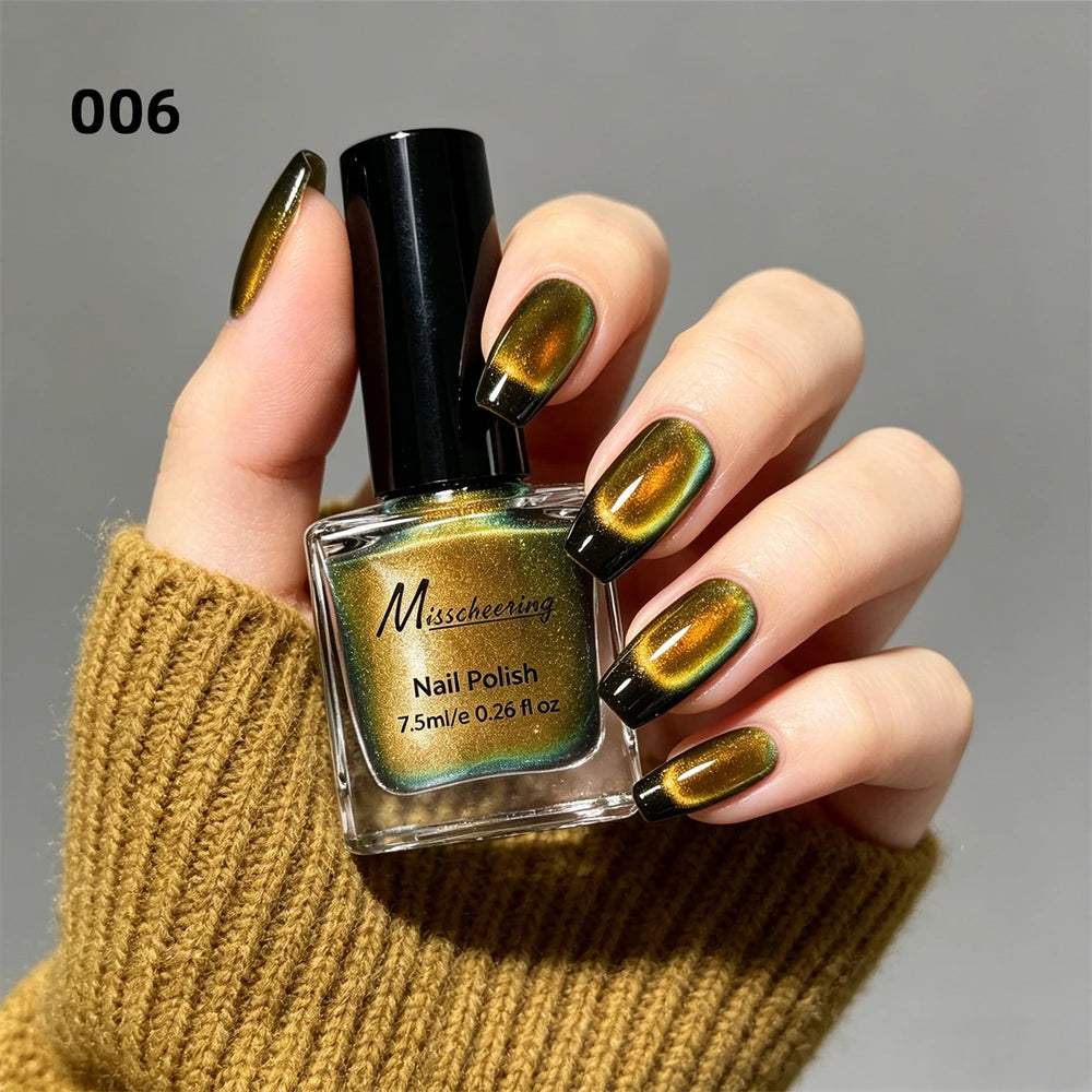 Olive Green Iridescent Cat Eye Nail Polish Magnetic Polarized Gel No Zpaxo 06