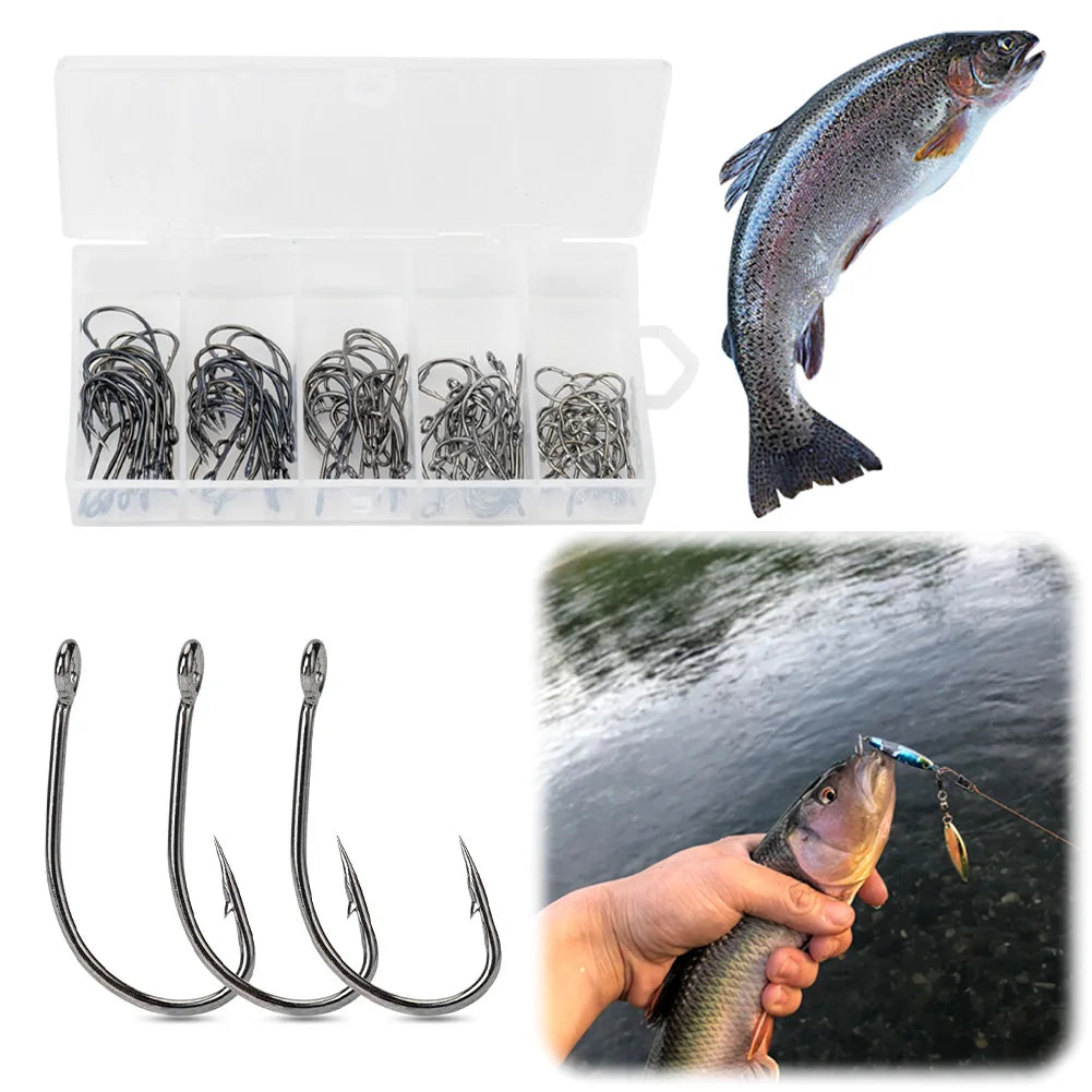 Box Fishing Hooks Carbon Steel Barbed Fishhooks Fish Freshwater