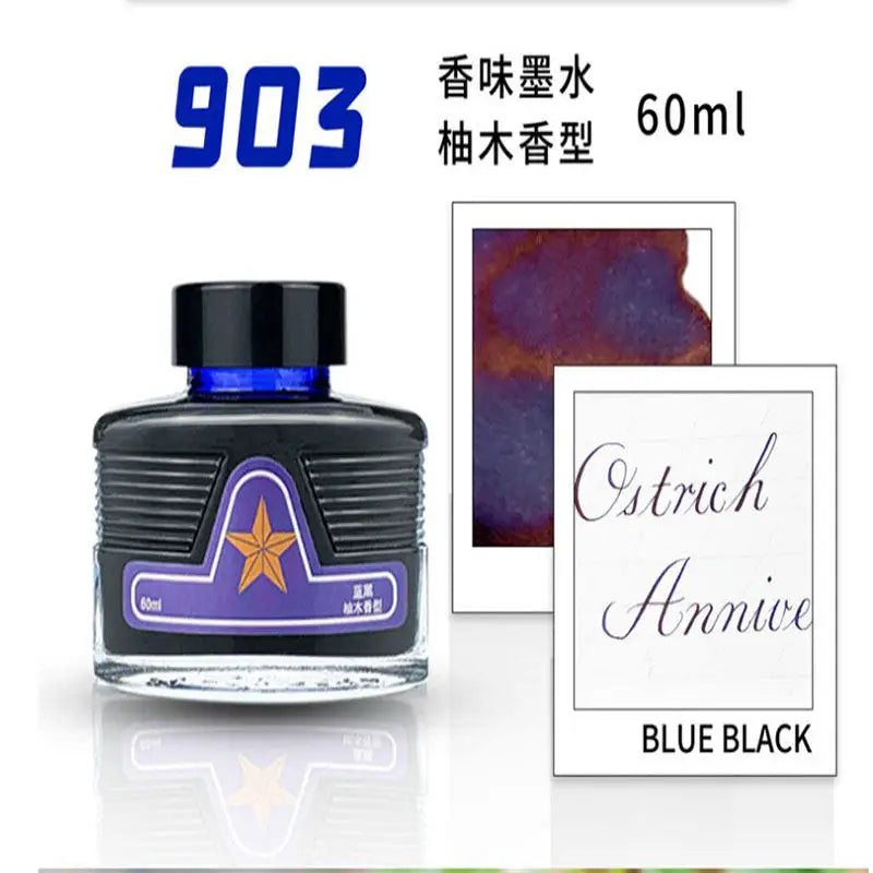 Ostrich Scented Fountain Pen Ink Black Blue-Black Green Non-Erasable Quick-Drying Red Waterproof Non-Carbon Ink 60ml Zpaxo 903 Blue Black