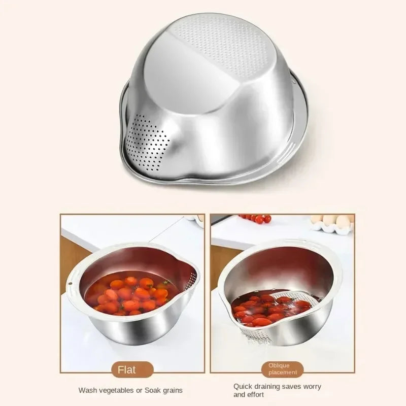 Stainless Steel 304 Rice Washer Strainer Bowl & Colander Kitchen Colander Strainer Zpaxo