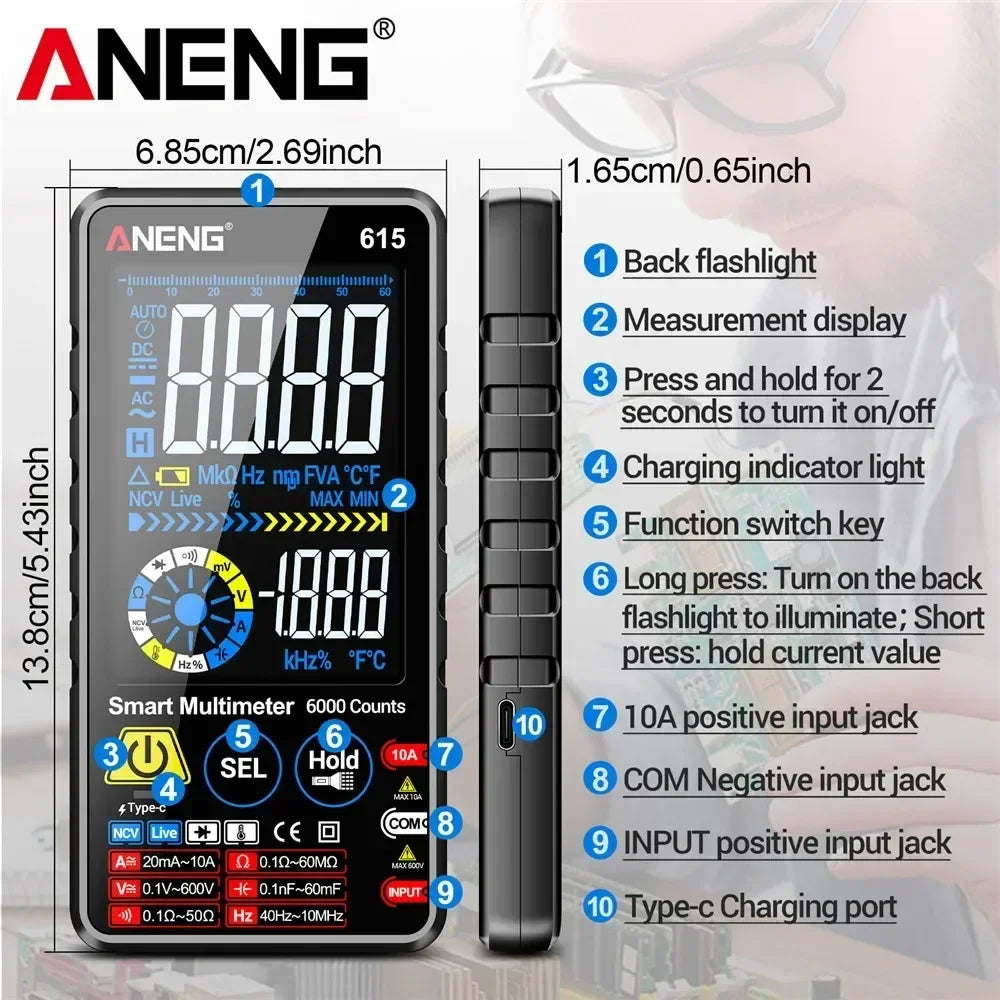 Rechargeable 6000 Counts Multitester ANENG 615 Test Tools Digital