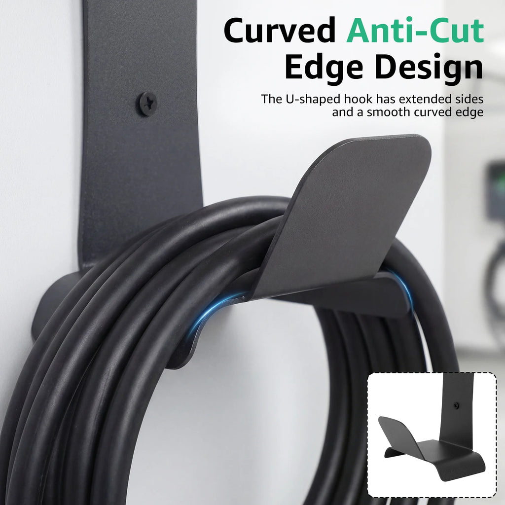 EV Charger Cable Organizer Stainless Steel J1772 Charger Holder Anti Scratch Smooth U Hook Side Mount Wall Bracket Garage Storag Zpaxo