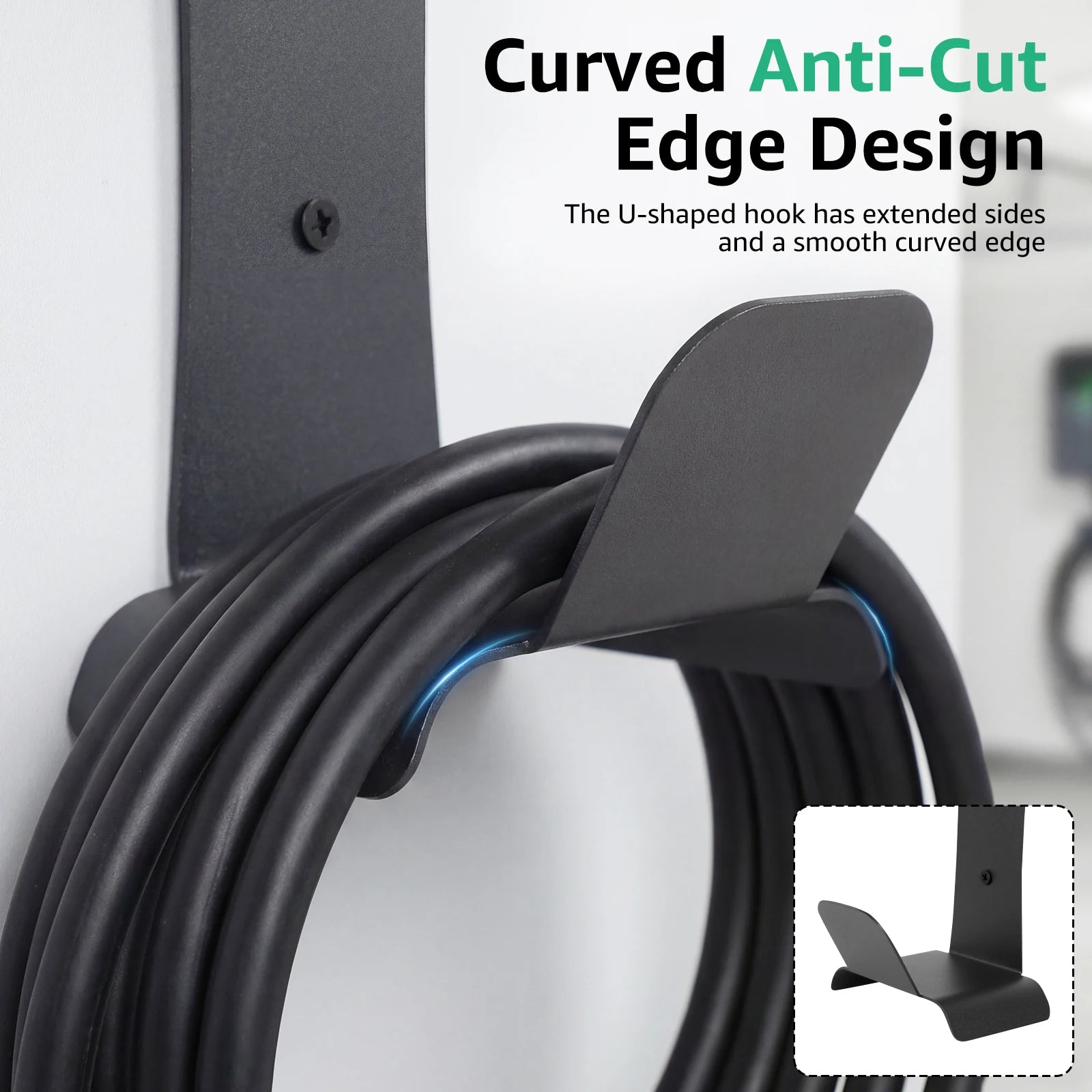 EV Charger Cable Organizer Stainless Steel J1772 Charger Holder Anti Scratch Smooth U Hook Side Mount Wall Bracket Garage Storag Zpaxo