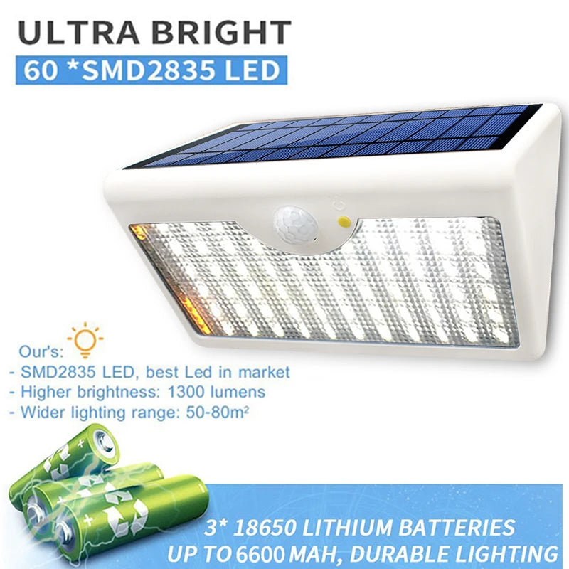 1300LM Bright Solar Wall Light Outdoor Waterproof Motion Sensor 60 Zpaxo