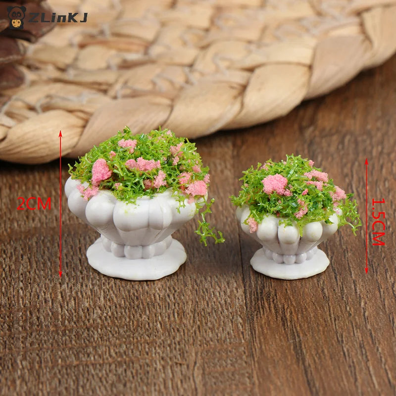 ▶2Pcs 1:12 Dollhouse Mini Green Plant Bonsai Flower Pots Furniture Accessories Zpaxo