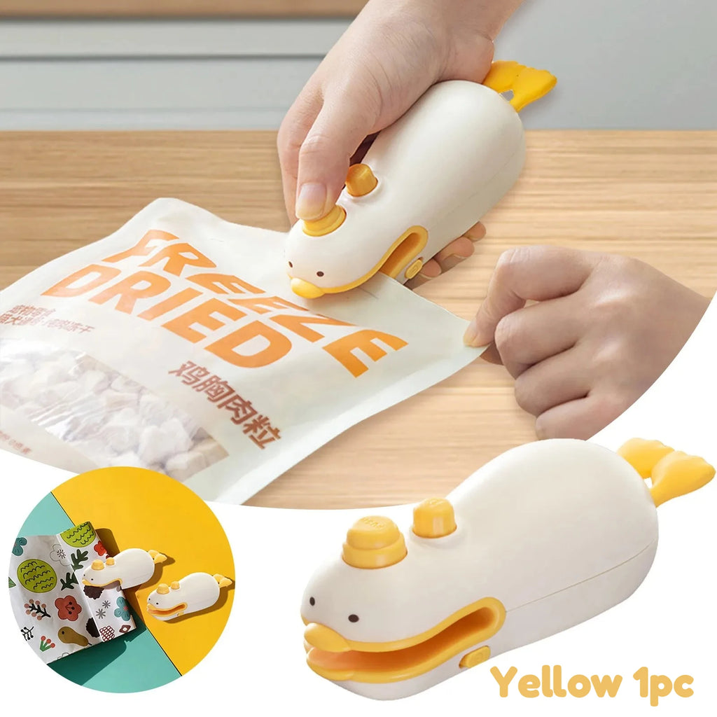 Household Portable Mini Bag Sealer Cute Duck Design 1 Chip Cutter Usb