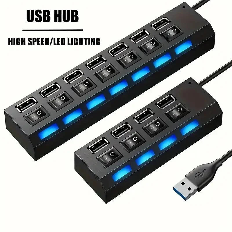 USB 2 0 Hub Multi Splitter Use Power Adapter 7 Port Multiple Expander Zpaxo
