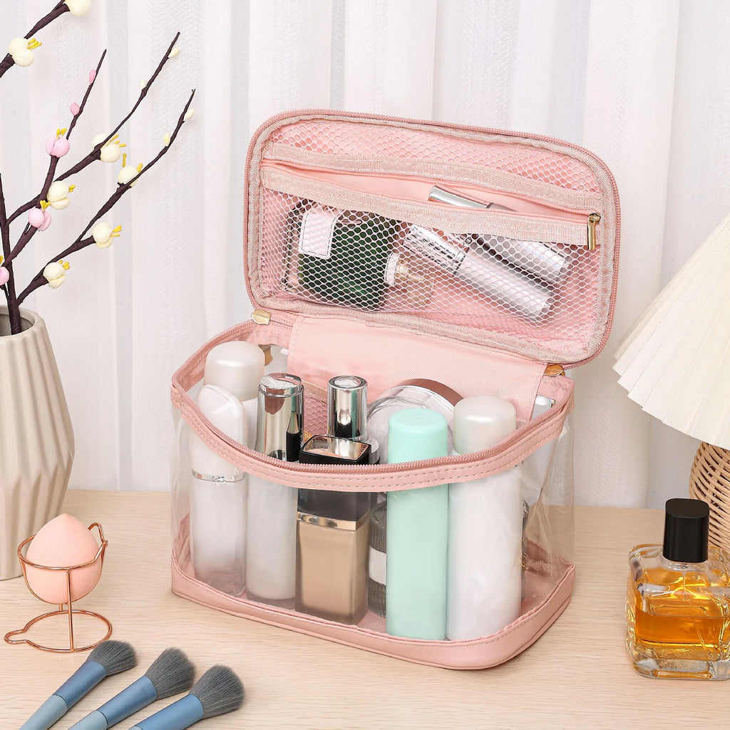 Transparent Butterfly Knot Large Capacity PU Cosmetic Bag Toiletry
